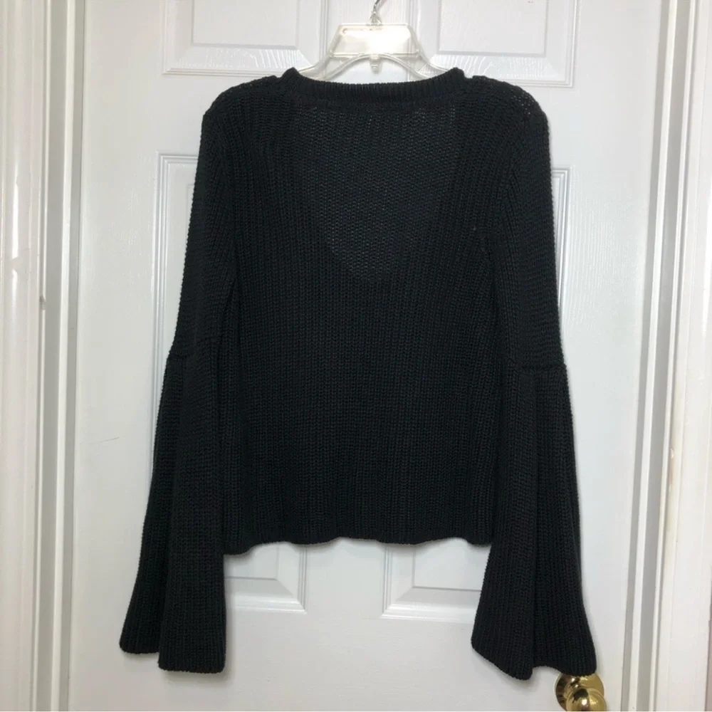 Free People Damsel‎ Flare Sleeve Cable Knit Black Pullover Sweater S